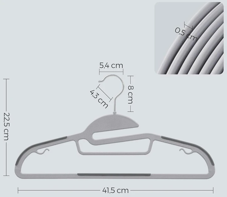 SONGMICS drabužių pakabos, plastikinės, 50 vnt., 41,5 cm, pasukamas kabliukas, CRP41G-50