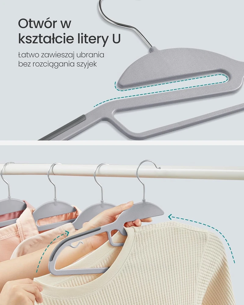 SONGMICS drabužių pakabos, plastikinės, 50 vnt., 41,5 cm, pasukamas kabliukas, CRP41G-50