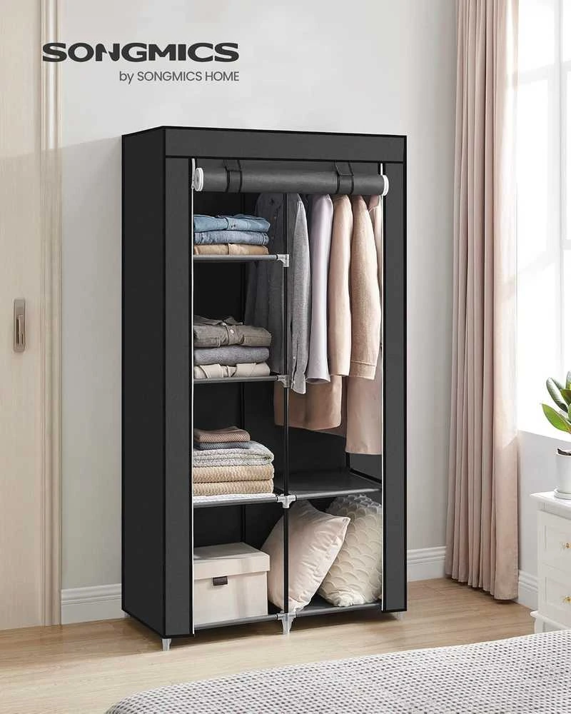 Songmics Audinys drabužių spinta 170 x 88 cm juoda