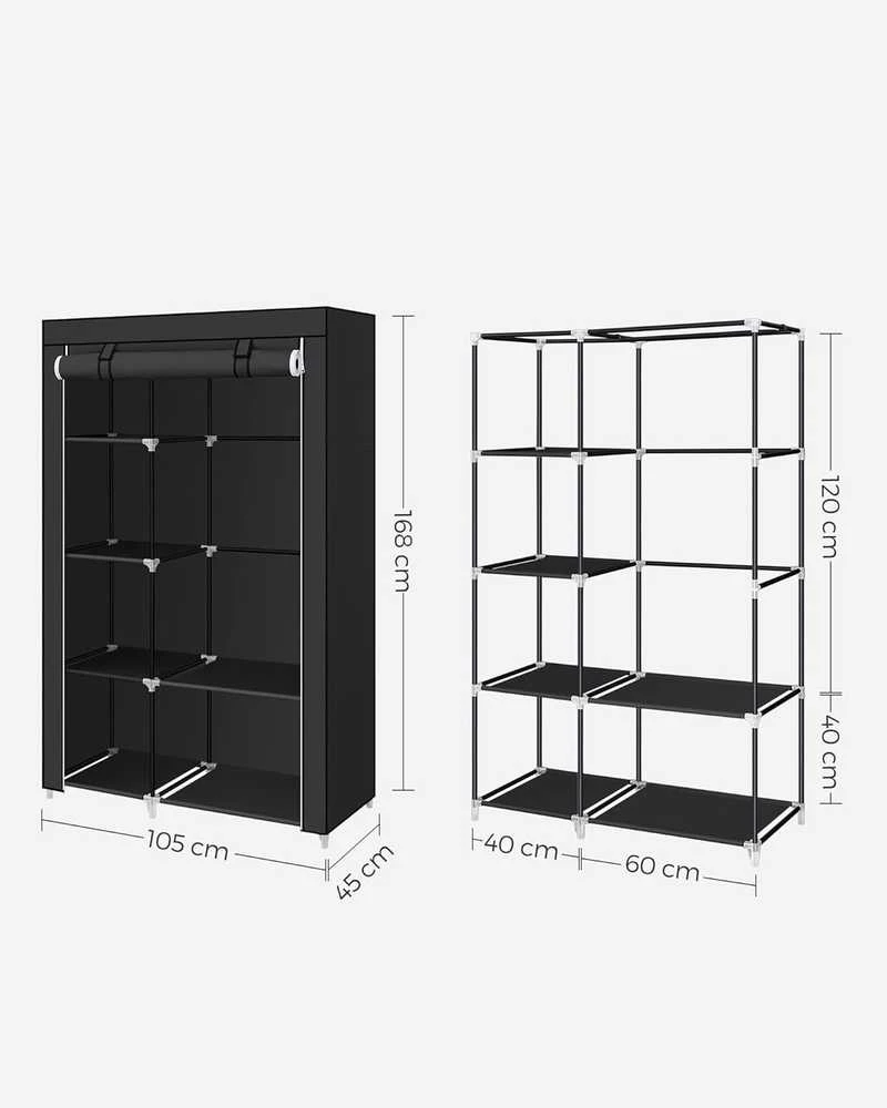 SONGMICS drabužių spinta su 1 skersiniu ir 6 lentynomis, 105 × 45 × 168 cm, juoda, RYG085B02