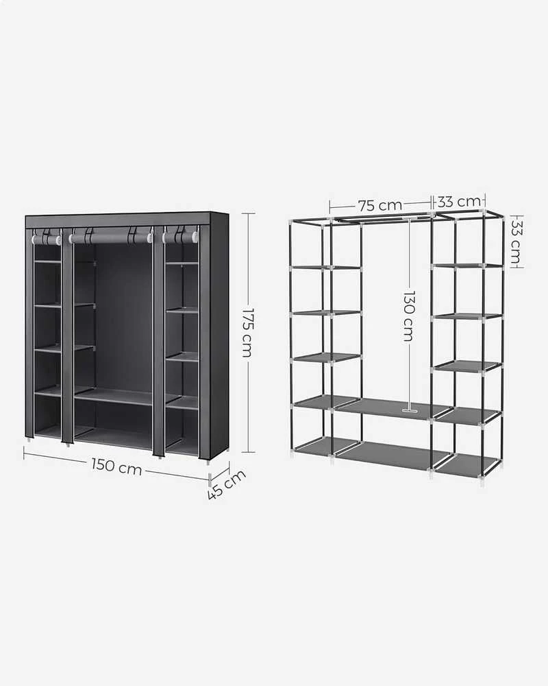 SONGMICS drabužių spinta su 12 lentynų ir kabykla, 150 × 45 × 175 cm, pilka, LSF03G