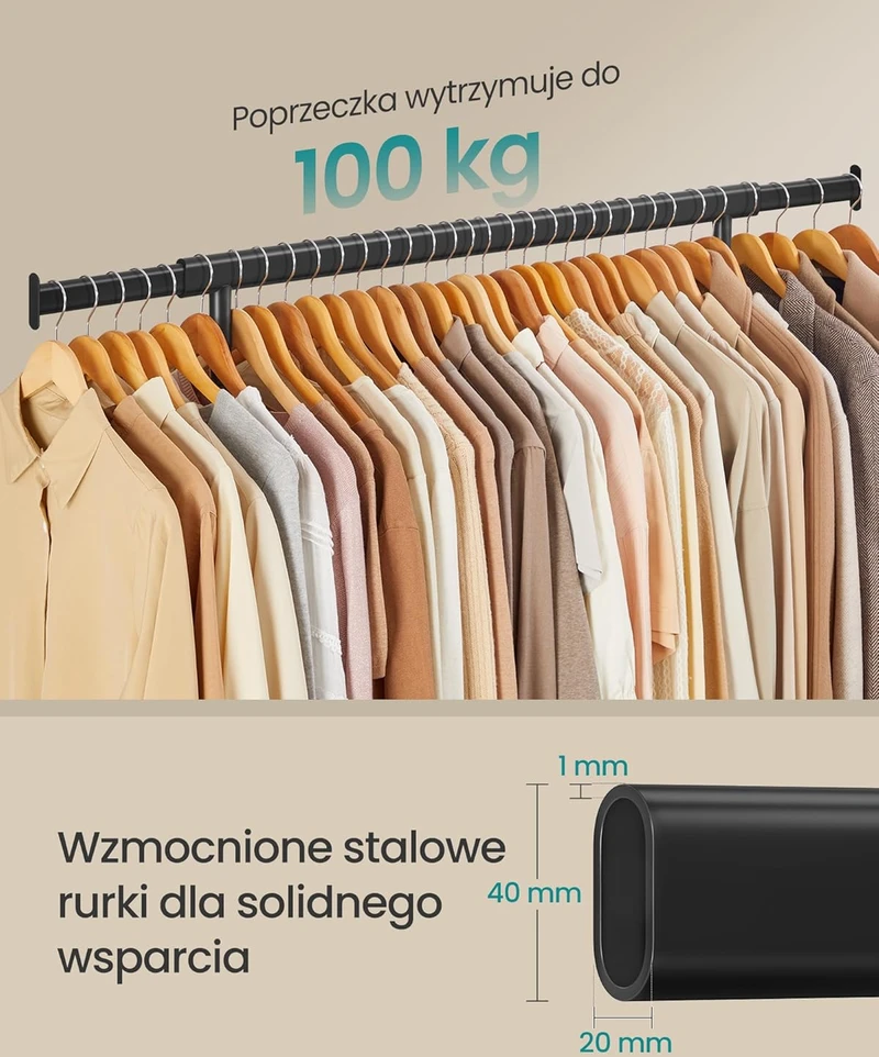 SONGMICS drabužių stovas su ratukais, plieno, reguliuojamas, juodas, 90 kg, HSR13BKV1