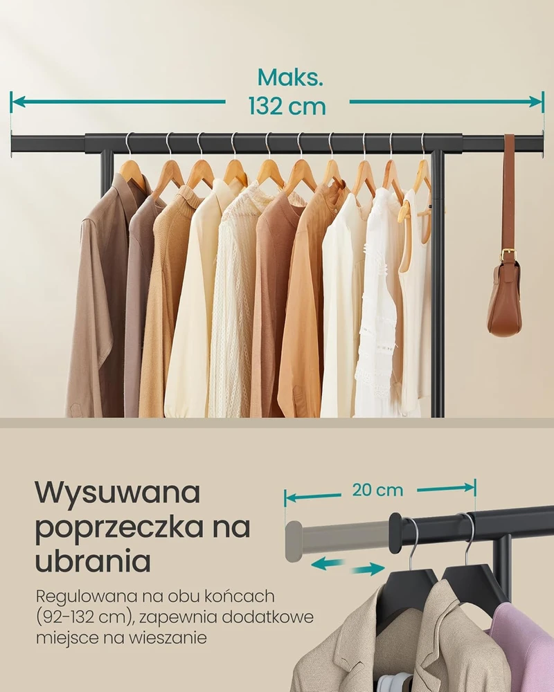 SONGMICS drabužių stovas su ratukais, plieno, reguliuojamas, juodas, 90 kg, HSR13BKV1