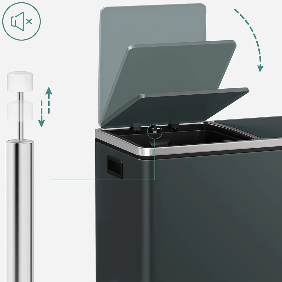 SONGMICS dviejų skyrių atliekų rūšiavimo šiukšliadėžė, 2 x 30 l, antracito spalvos, LTB60GS