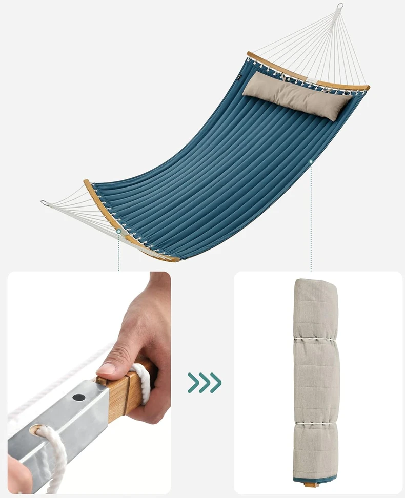 Songmics Hamakas 2 asmenims mėlynai smėlio spalvos