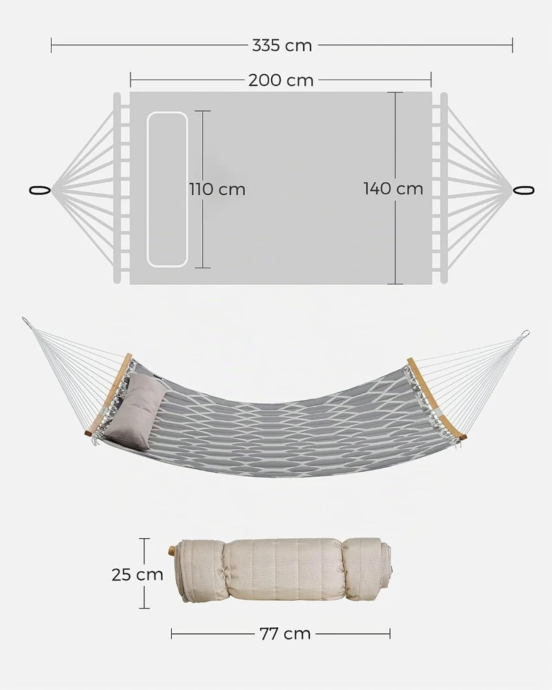 SONGMICS dygsniuotas hamakas su bambukiniais skersiniais 200 x 140 cm, 225 kg GDC034G02