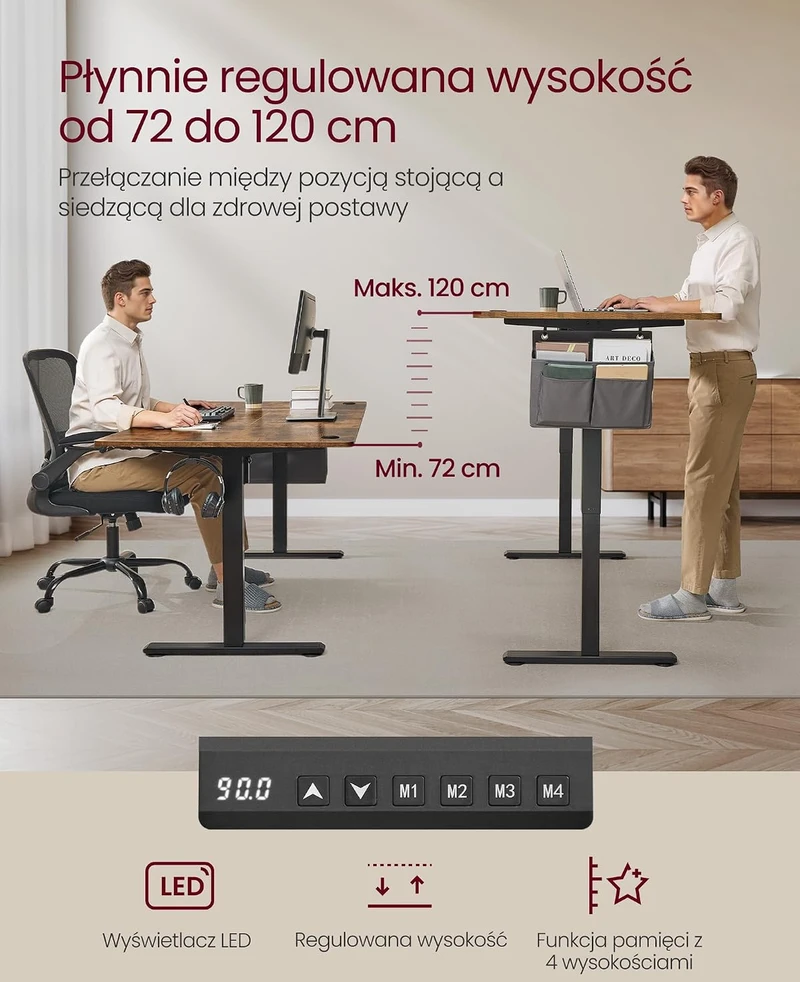 Songmics Reguliuojamo aukščio stalas 180 x 80 x 72-120cm