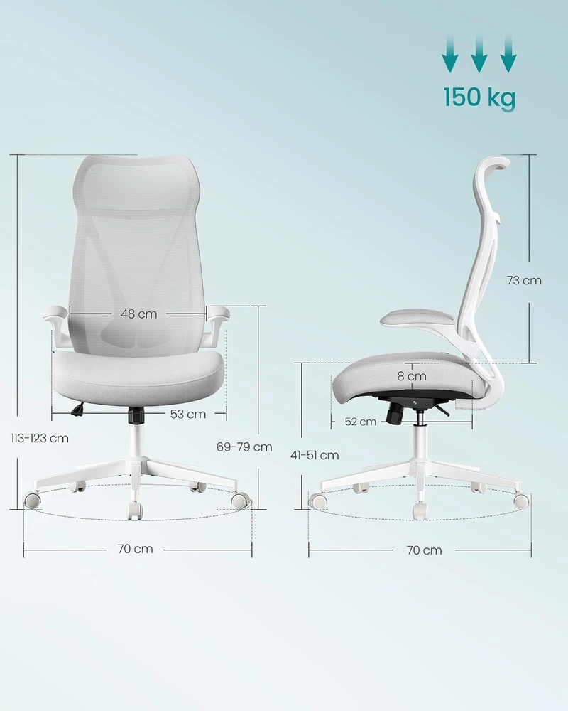SONGMICS ergonominė biuro kėdė su galvos atrama, iki 150 kg, OBN088GD01
