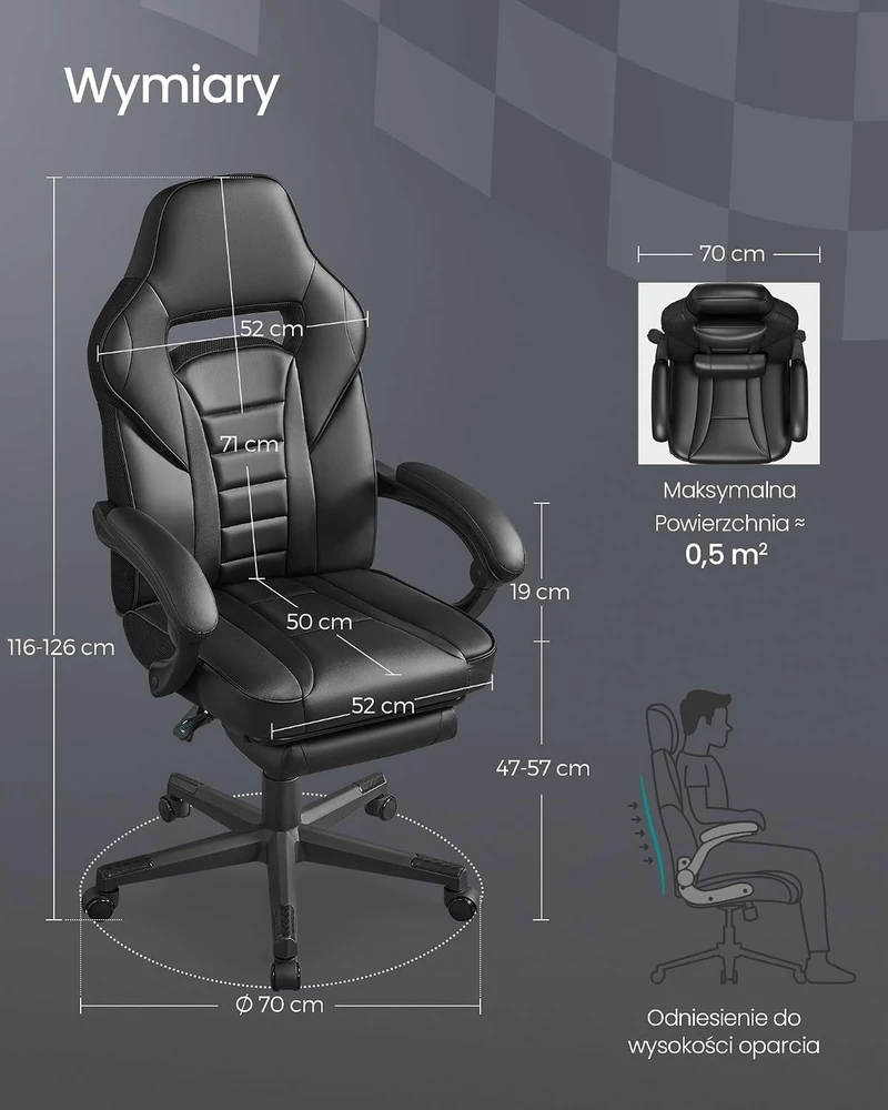 Songmics Biuro kėdė su kojų atrama ir juosmens pagalvėle, keliamoji galia iki 150 kg