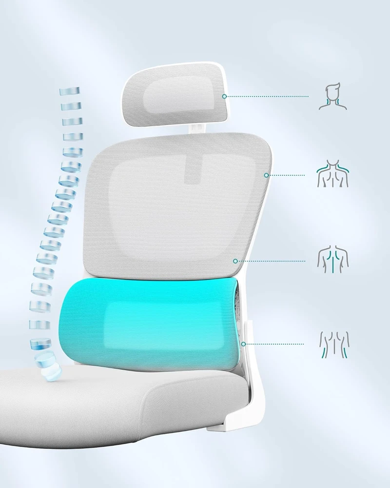 Songmics Ergonomiška biuro kėdė su tinkliniu audiniu ir atlenkiamais porankiais