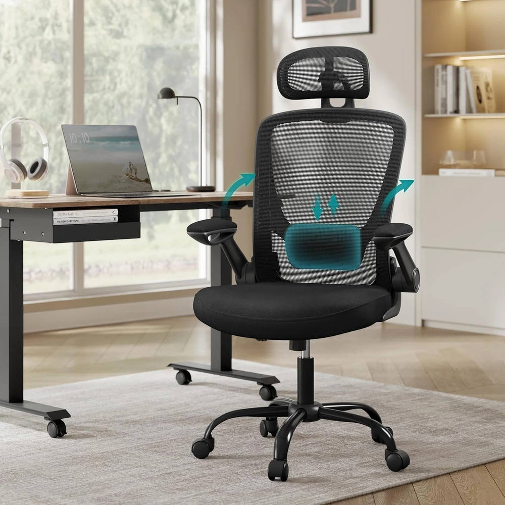 Songmics Ergonomiška biuro kėdė su tinkleliu rašalu juoda