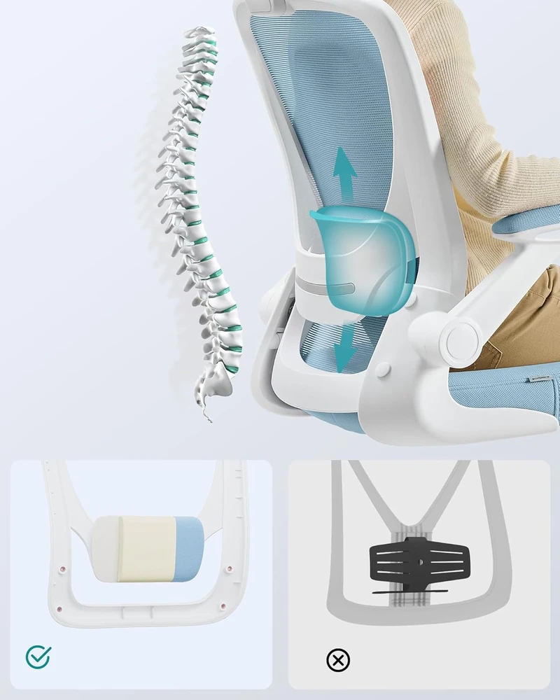 SONGMICS ergonominė biuro kėdė su reguliuojamu atlošu, porankiais ir plačia sėdyne 53 cm OBN037Q01
