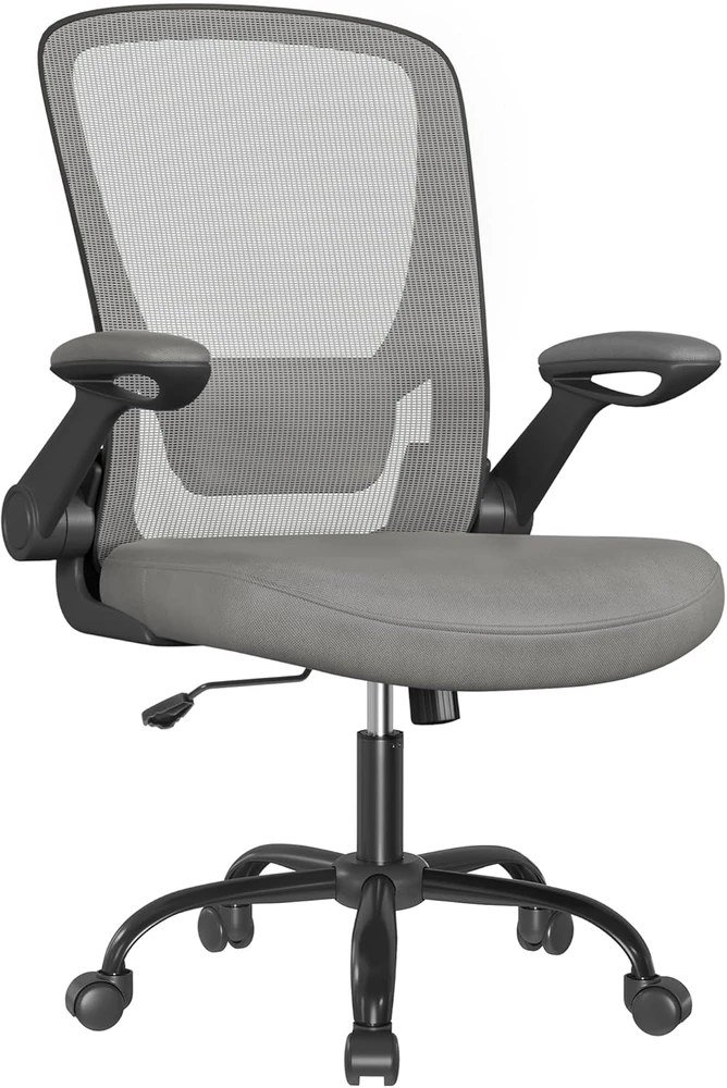 Songmics Biuro kėdė su ergonomine supimo funkcija, porankiais, balandiškai pilka