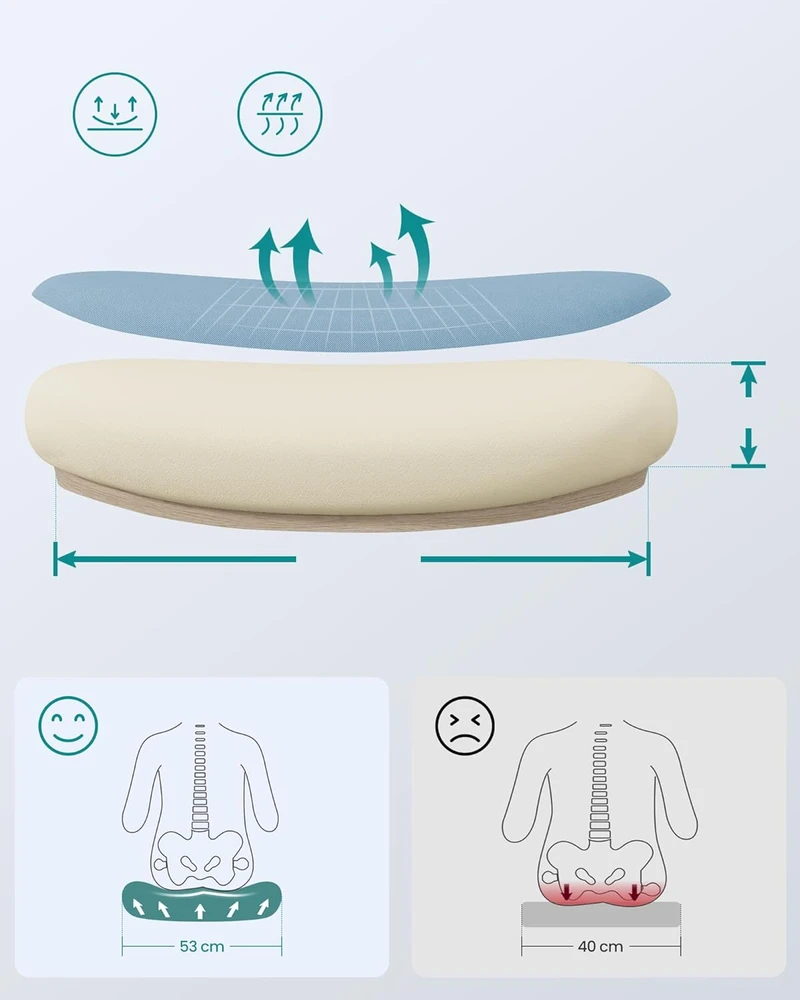 SONGMICS ergonominė biuro kėdė su reguliuojamu atlošu, porankiais ir plačia sėdyne 53 cm OBN037Q01