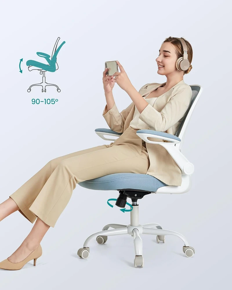 SONGMICS ergonominė biuro kėdė su reguliuojamu atlošu, porankiais ir plačia sėdyne 53 cm OBN037Q01