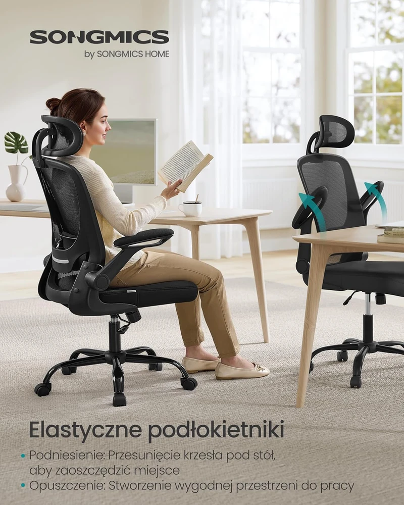 Songmics Ergonomiška biuro kėdė su tinkleliu rašalu juoda