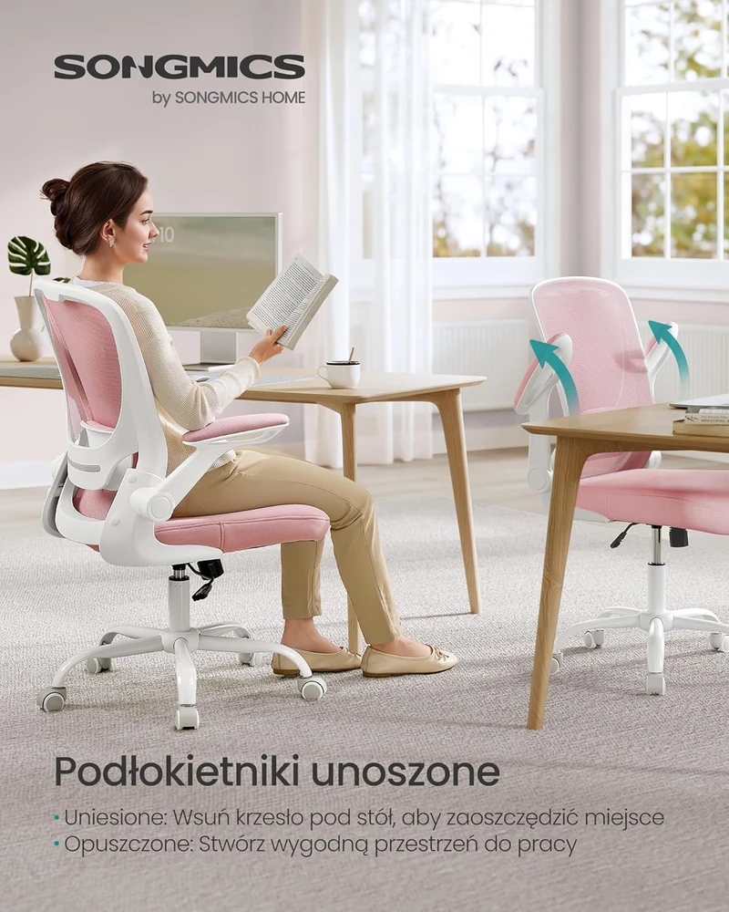 Songmics Biuro kėdė, ergonomiški sulankstomi porankiai, mėlyna migla