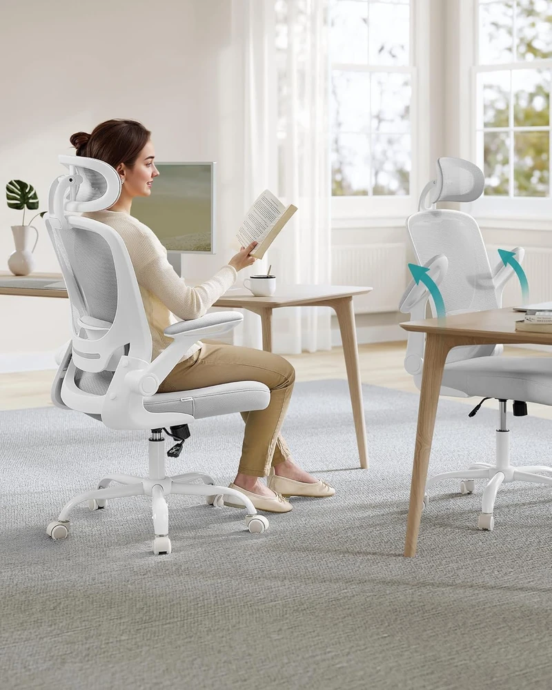 Songmics Ergonomiška biuro kėdė su tinkleliu ir atlošu balandžių pilkos spalvos