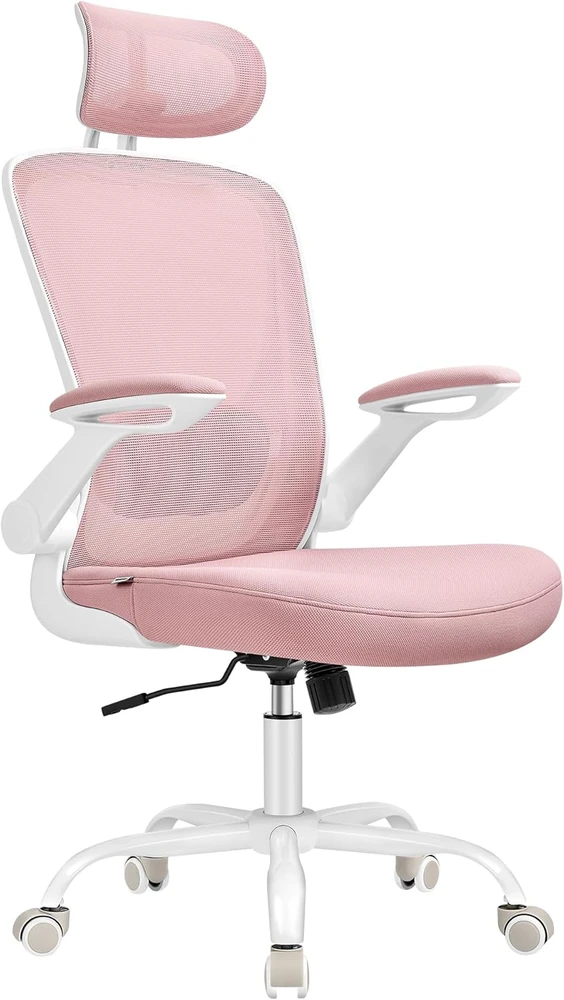 Songmics Ergonomiška biuro kėdė su supimo funkcija pastelinės rožinės spalvos