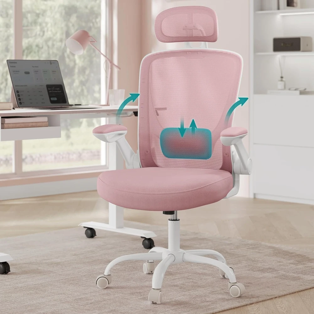 Songmics Ergonomiška biuro kėdė su supimo funkcija pastelinės rožinės spalvos