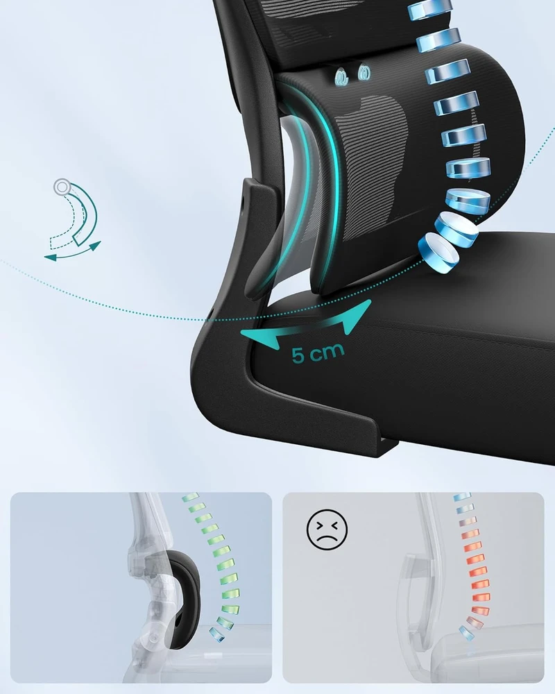 Songmics Ergonomiška biuro kėdė su tinkleliu ir atlenkiamais porankiais