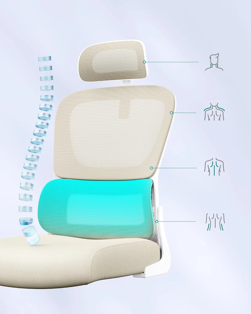 Songmics Ergonomiška biuro kėdė su tinkliniu audiniu ir sulankstomais porankiais