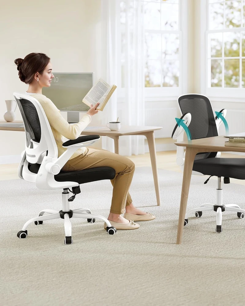 SONGMICS ergonominė biuro kėdė su tinkline atlošu, reguliuojama sėdimos dalies aukščiu, sulankstomais porankiais OBN37WT