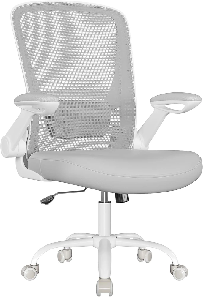 Songmics Ergonomiška biuro kėdė su tinkleliu ir 53 cm sėdyne šviesiai pilka