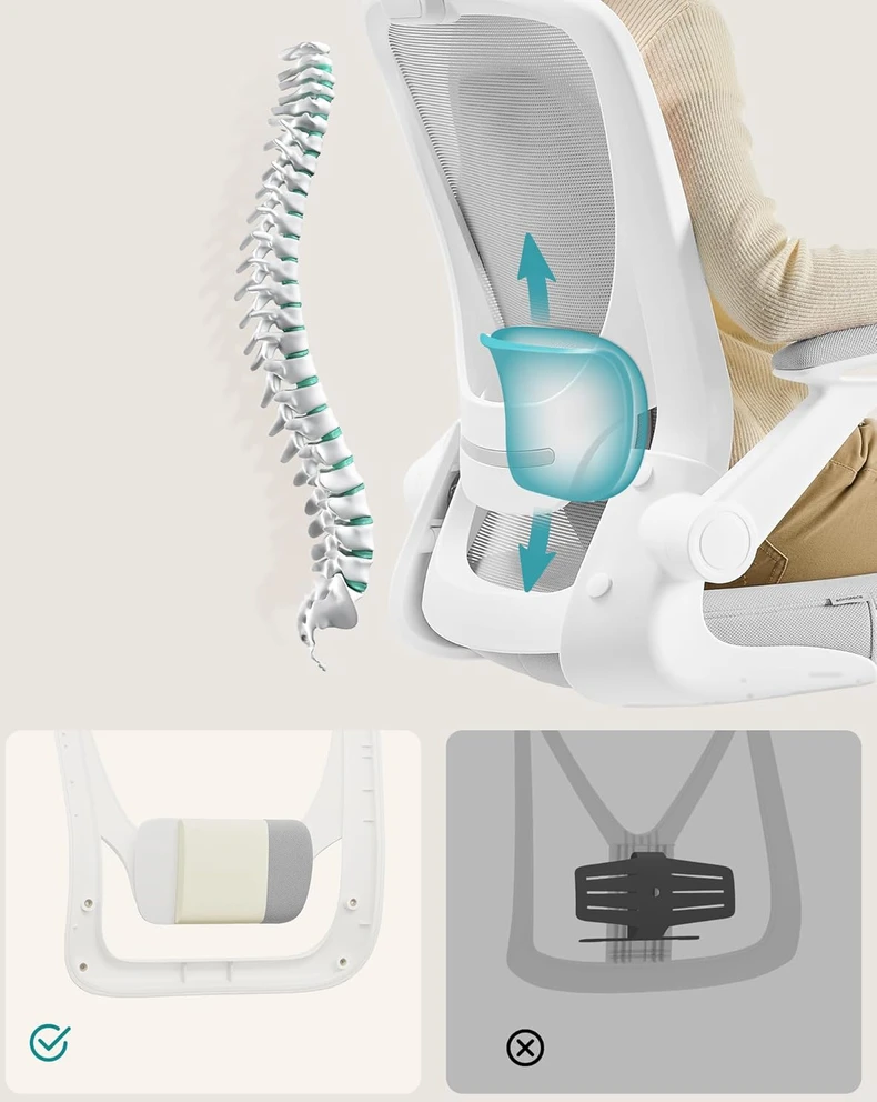Songmics Ergonomiška biuro kėdė su tinkleliu ir 53 cm sėdyne šviesiai pilka