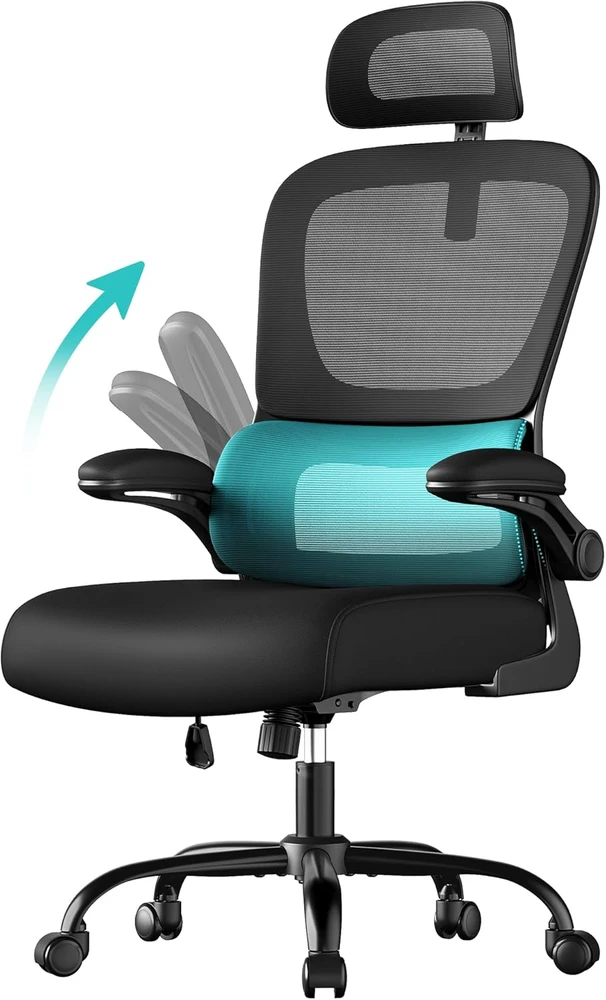 Songmics Ergonomiška biuro kėdė su tinkleliu ir atlenkiamais porankiais