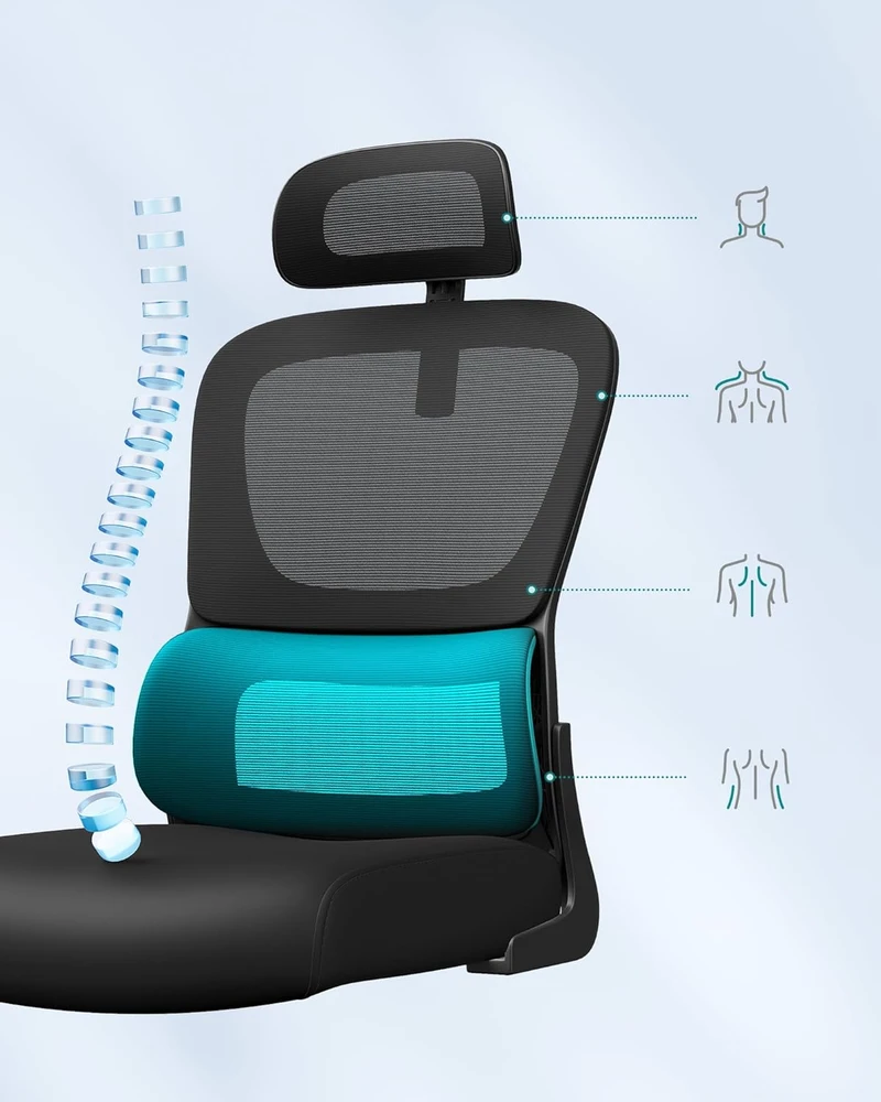 Songmics Ergonomiška biuro kėdė su tinkleliu ir atlenkiamais porankiais