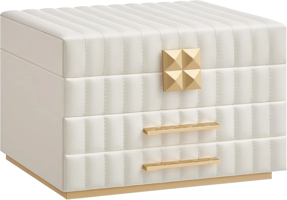 Songmicshome SONGMICS HOME ANAH kolekcija - Papuošalų dėžutė su veidrodžiu 3 lygių drumstai balta