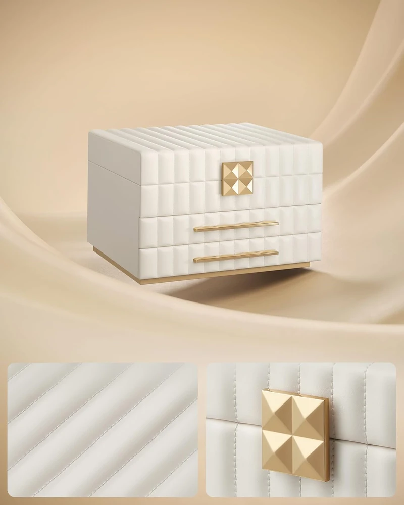 Songmicshome SONGMICS HOME ANAH kolekcija - Papuošalų dėžutė su veidrodžiu 3 lygių drumstai balta