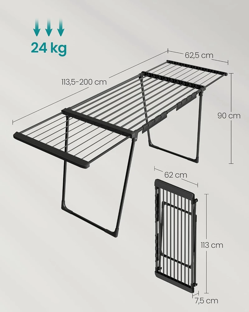 SONGMICS ištraukiama ir sulankstoma grindinė skalbinių džiovyklė iki 24 kg LLR522BH01
