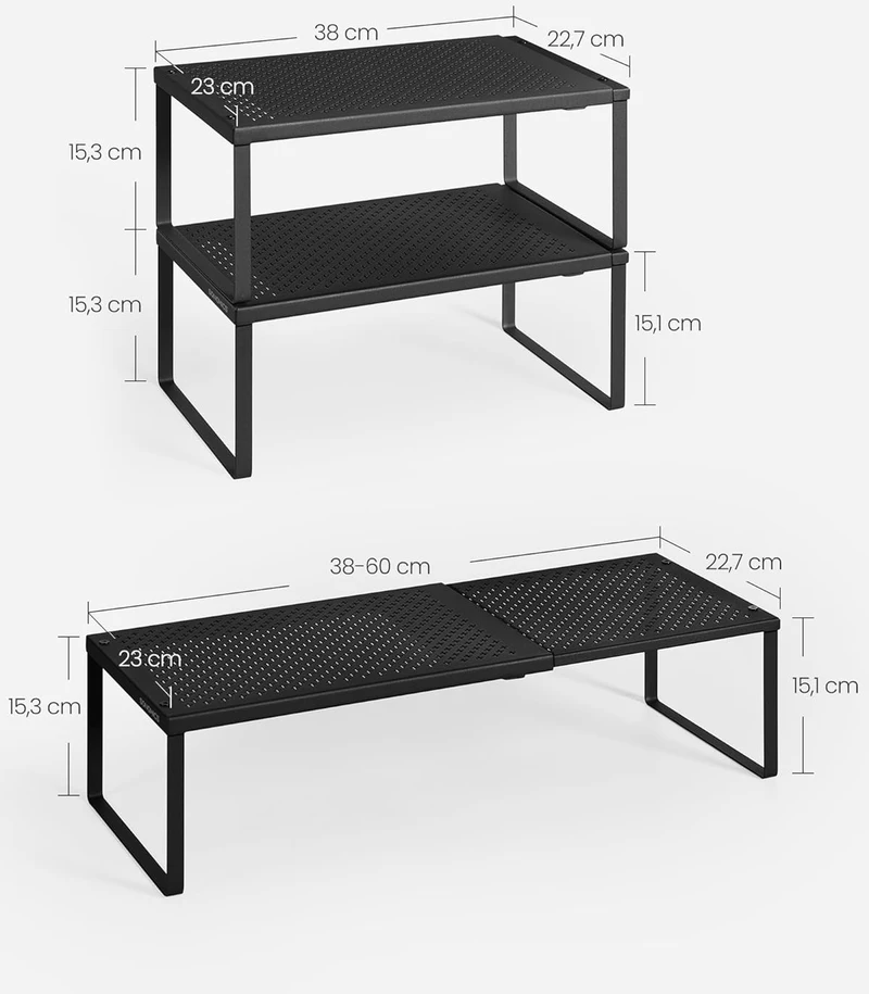 SONGMICS ištraukiama prieskonių lentynėlė, 2 vnt., plieninė, 38–60 cm, B0F89Y6L4X