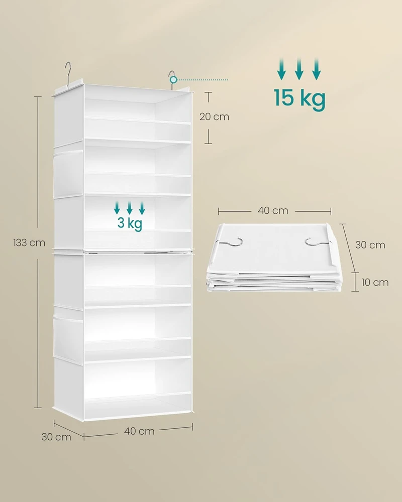 SONGMICS kabantis organizatorius su 6 lentynomis, bambuko intarpais, 30x40x133 cm, Cloud Baltas