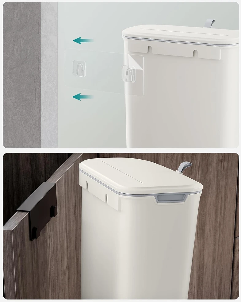 SONGMICS kabinama virtuvės šiukšliadėžė 9 l su sandariu dangčiu, balta LTB820W9