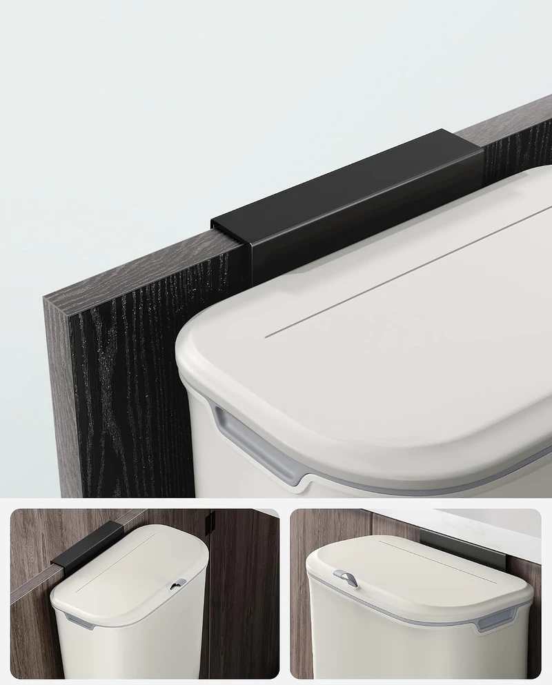 SONGMICS kabinama virtuvės šiukšliadėžė 9 l su sandariu dangčiu, balta LTB820W9