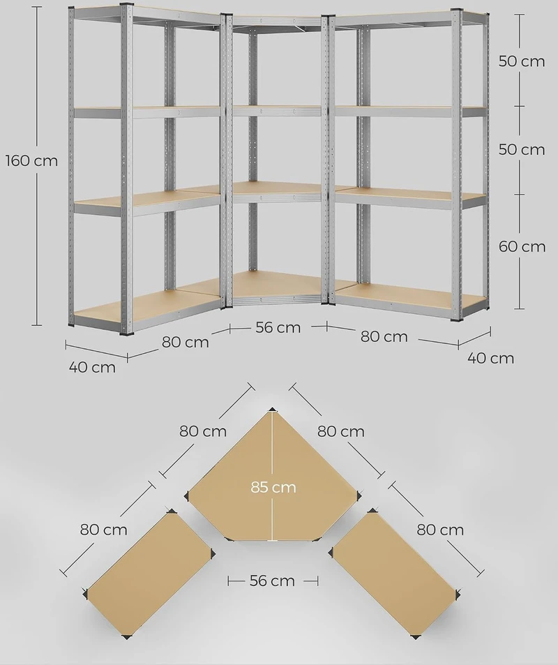 SONGMICS kampinis metalinis stelažas su 4 lentynomis, 160 x 160 x 160 cm, GLR056E03