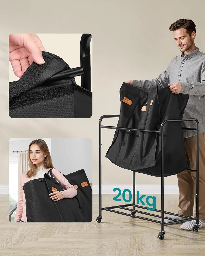 Songmics Skalbinių vežimėlis su 4 skyriais, 200 L, ant ratukų