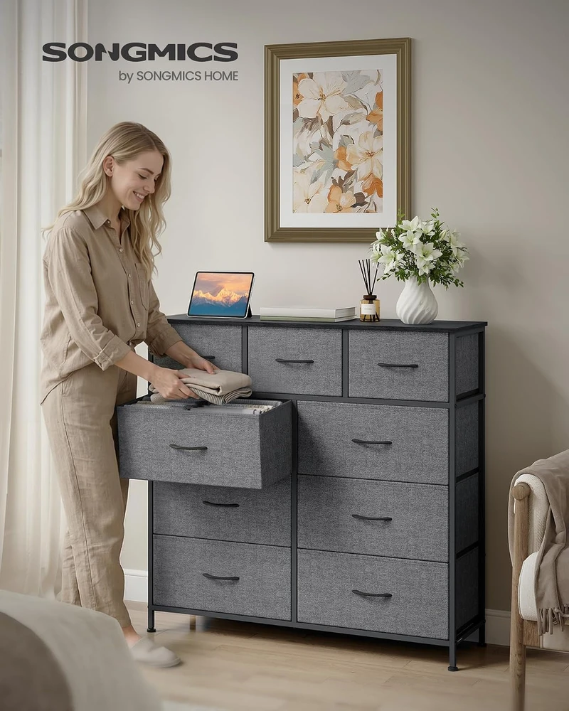 SONGMICS komoda BELLAH su 9 stalčiais, 95.2 x 98.8 x 30 cm, LGS324G101