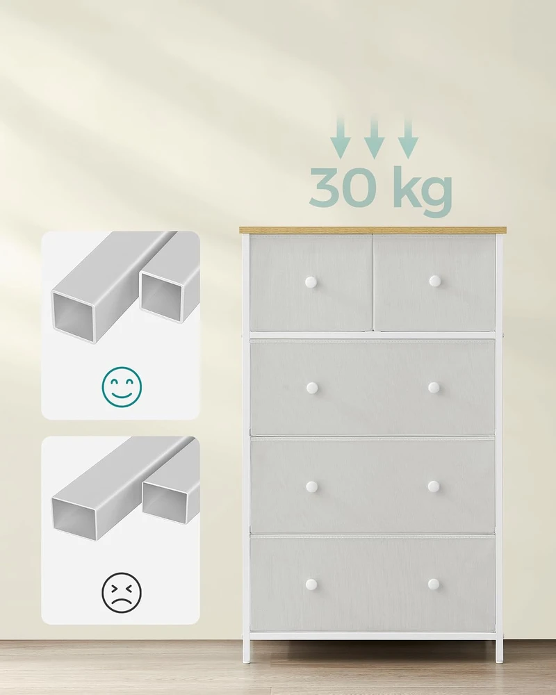 SONGMICS komoda su 5 medžiaginiais stalčiais, 56 × 30 × 93 cm, LTS514W57