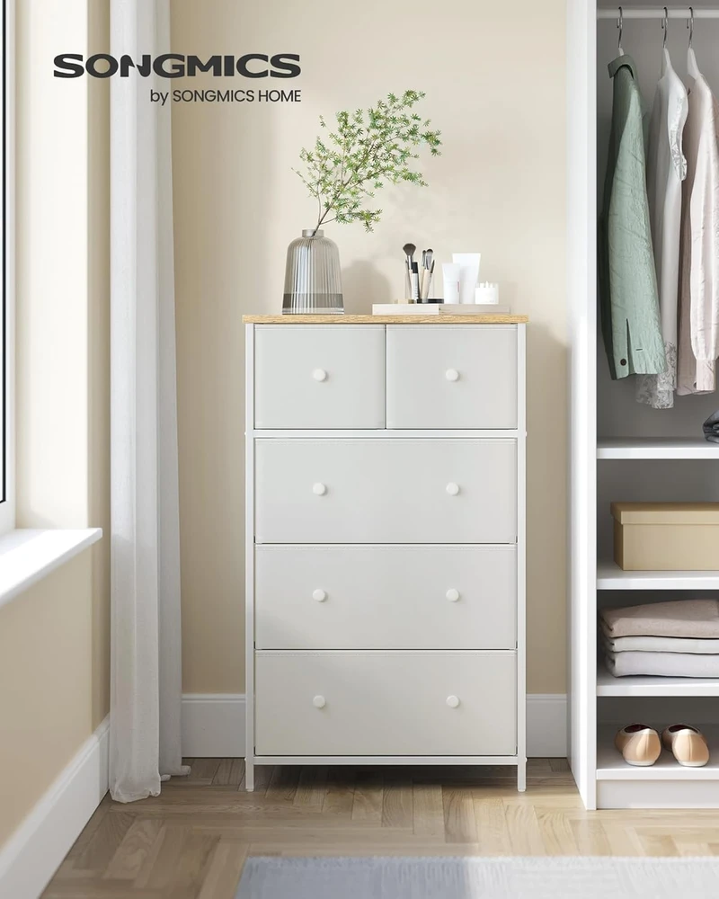SONGMICS komoda su 5 medžiaginiais stalčiais, 56 × 30 × 93 cm, LTS514W57