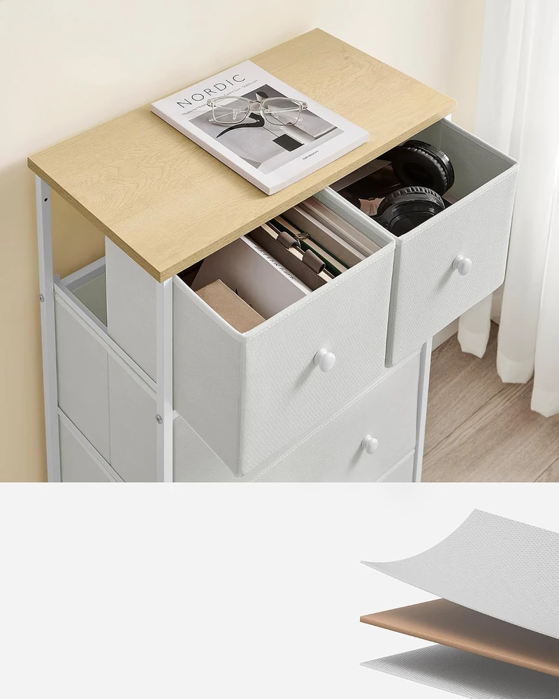 SONGMICS komoda su 5 medžiaginiais stalčiais, 56 × 30 × 93 cm, LTS514W57