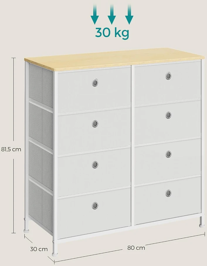 SONGMICS komoda su 8 medžiaginiais stalčiais, 80 x 30 x 81,5 cm, LTS024W57