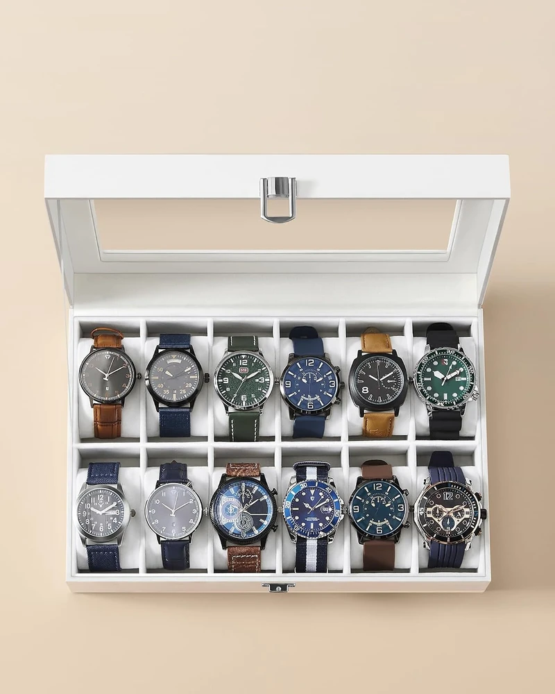 SONGMICS laikrodžių dėžutė 12 skyrių su stiklo dangteliu JWB202
