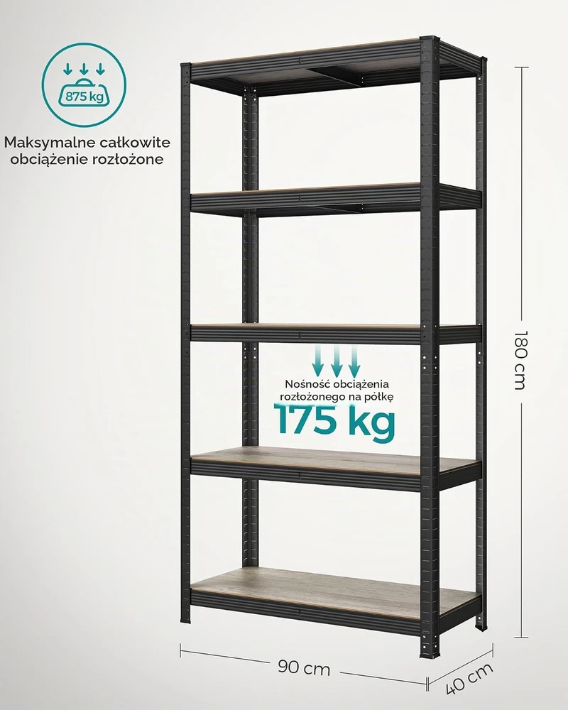 SONGMICS laisvai pastatomas sandėliavimo stelažas su 5 reguliuojamomis lentynomis, 875 kg, GLR040BZ05