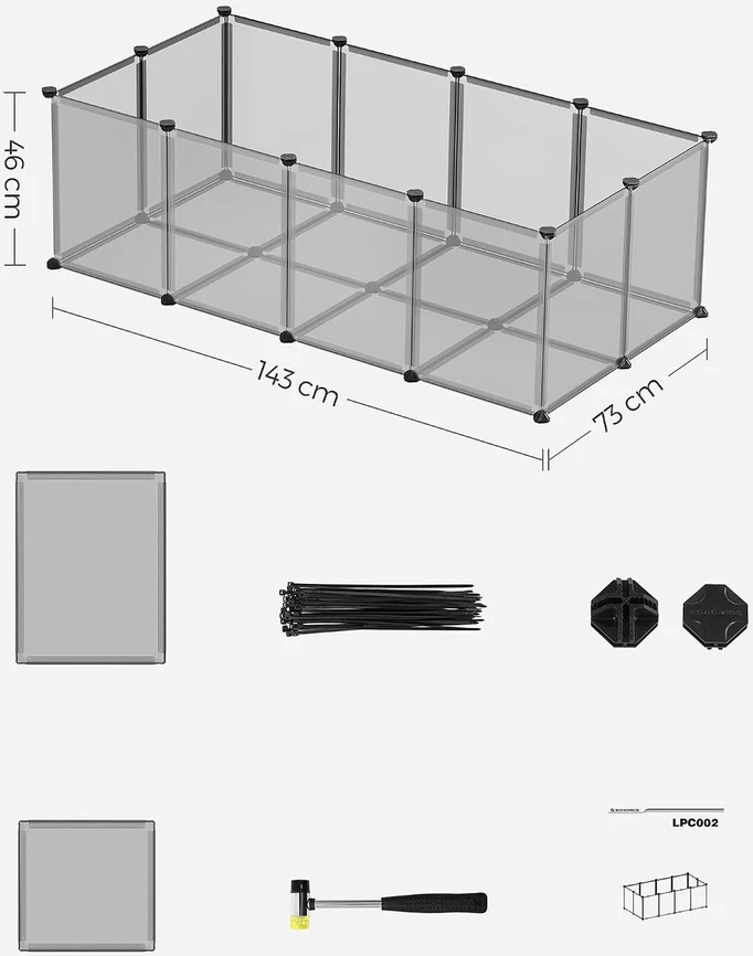 SONGMICS lauko aptvaras mažiems gyvūnams su grindų plokštėmis 143 x 73 x 46 cm Vineen
