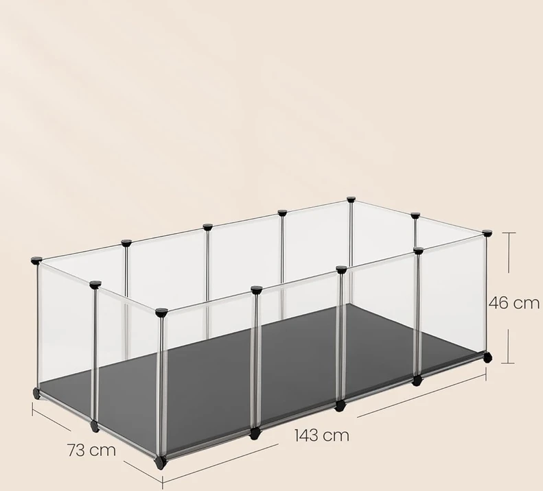 Songmics Mažų gyvūnų aptvaras su pagrindo plokštėmis 143 x 73 x 46 cm