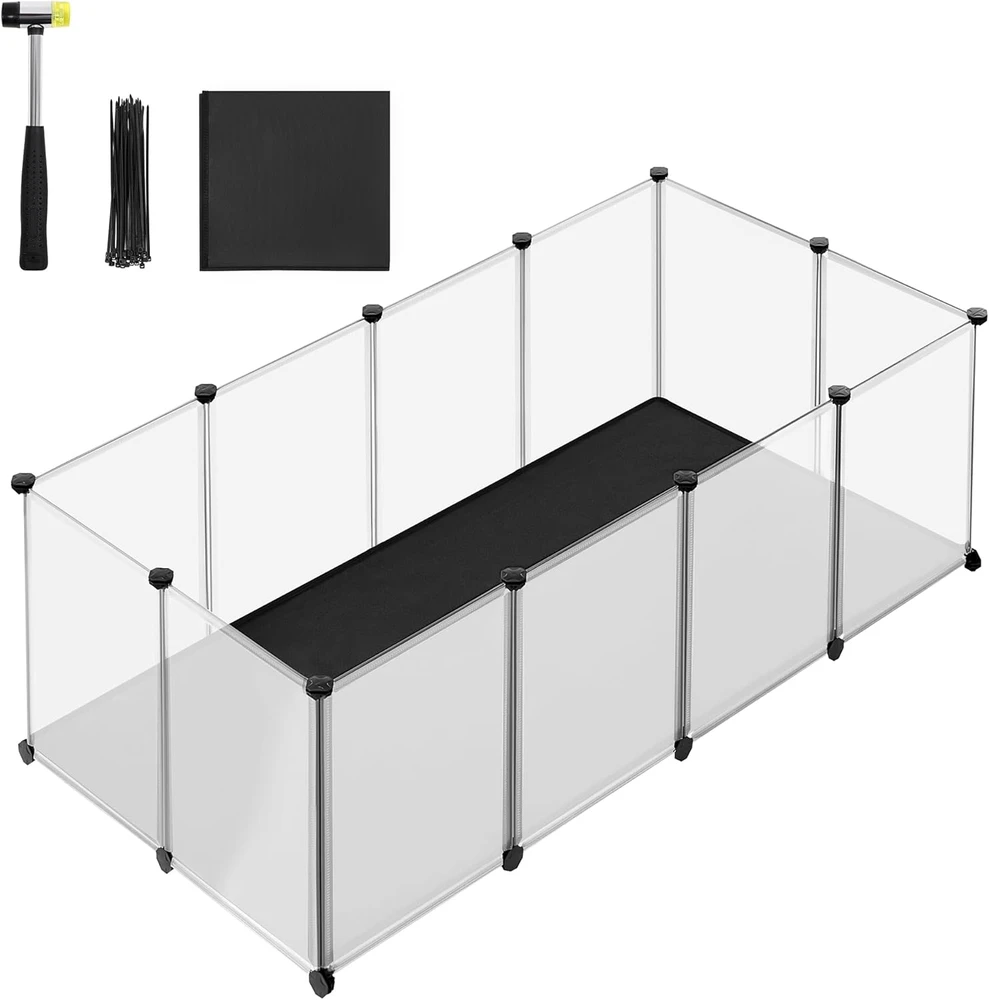 Songmics Mažų gyvūnų aptvaras su pagrindo plokštėmis 143 x 73 x 46 cm